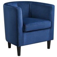 Yaheetech Velvet Accent Chair, Modern and Comfortable Armchairs, Upholstered Barrel Sofa Chair for Living Room Bedroom Waiting Room, Blue