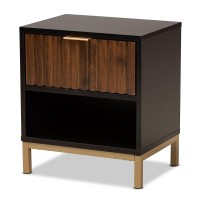 Baxton Studio Uriel MidCentury Modern Transitional TwoTone Natural Brown and Black Finished Wood and Brushed Gold Metal 1Draw