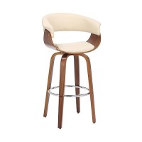 Armen Living Julyssa Mid Century Modern Swivel Bar Stool For Kitchen Island Counter In Cream Faux Leather And Walnut Wood, 30