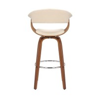 Armen Living Julyssa Mid Century Modern Swivel Bar Stool For Kitchen Island Counter In Cream Faux Leather And Walnut Wood, 30