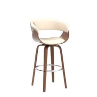 Armen Living Julyssa Mid Century Modern Swivel Bar Stool For Kitchen Island Counter In Cream Faux Leather And Walnut Wood, 30