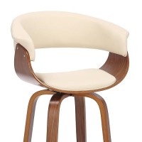 Armen Living Julyssa Mid Century Modern Swivel Bar Stool For Kitchen Island Counter In Cream Faux Leather And Walnut Wood, 30