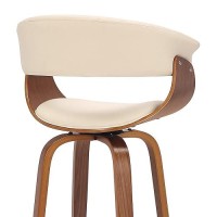 Armen Living Julyssa Mid Century Modern Swivel Bar Stool For Kitchen Island Counter In Cream Faux Leather And Walnut Wood, 30