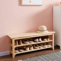 Xkzg Storage Bench Wooden Shoe Bench Simple Style Wood Entryway Bench Shoe Rack (Natural,39.4