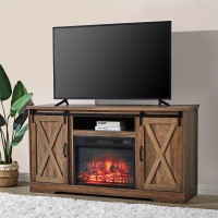 AMERLIFE TV Stand Sliding Barn Door with 23'' Electric Fireplace Insert, Wood Media Entertainment Center Modern Farmhouse Style Storage Cabinet Console Table for TVs Up to 65, Barnwood