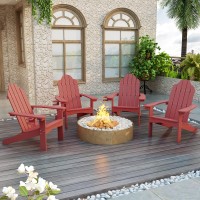 Lue Bona Adirondack Chairs Set Of 4 Red Weather Resistant Patio Chair Adirondack Chairs With Cup Holder 350Lbs Modern Adirond