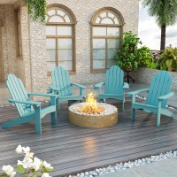 Lue Bona Adirondack Chairs Set Of 4 Blue Turquoise Weather Resistant Patio Chair Adirondack Chairs With Cup Holder 350Lbs Mod