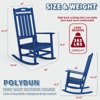 Polydun Outdoor Rocking Chair  Looks Like Wood  High Back Poly Lumber Patio Rocker Chair  365Lbs Support  All-Weather Porch Rocking Chair For Lawn  Backyard  Indoor  Garden  Navy