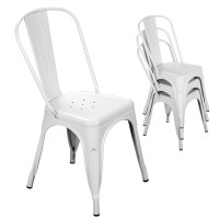 Nazhura Metal Dining Chair Farmhouse Tolix Style For Kitchen Dining Room Caf??Restaurant Bistro Patio, 18 Inch, Stackable, Waterproof Indoor/Outdoor (Sets Of 4) (White)