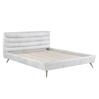 Acme Doris Top Grain Leather Upholstered Eastern King Bed In Vintage White