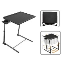 Portable Table Adjustable Folding Table, Lounge, Bedroom Furniture, Living, Tv, Multi Function With Cup Holder