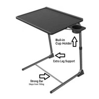 Portable Table Adjustable Folding Table, Lounge, Bedroom Furniture, Living, Tv, Multi Function With Cup Holder