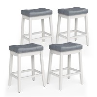 Ergomaster Set Of 4 Cambridge Bar Stools, 24 Inch Counter Stools, Solid Wood Legs Espresso With Gray Pu Cushion For Kitchen Living Room And Bar (Set Of 4,24Inches White Leg