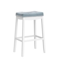 Ergomaster Set Of 4 Cambridge Bar Stools, 29 Inch Counter Stools, Solid Wood Legs Espresso With Gray Pu Cushion For Kitchen Living Room And Bar (Set Of 4,29Inches White Leg