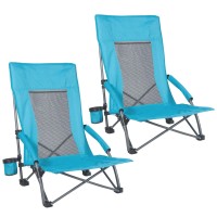 Redcamp High Back Beach Chairs For Adults 2 Pack, Oversided Folding Low Beach Chairs For Concerts, Lightweight Portable For Camping Backpacking Outdoor Sports Events, Blue