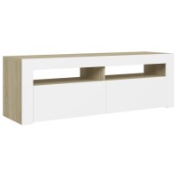 vidaXL TV Cabinet with LED Lights White and Sonoma Oak 47.2x13.8x15.7