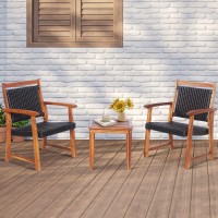 Tangkula 3-Piece Patio Acacia Wood Bistro Set, Patiojoy Outdoor Furniture Set with 2 Chairs & 1 Side Table, Weather Resistant Rattan Garden Conversation Chair Set for Pool Side, Deck, Balcony