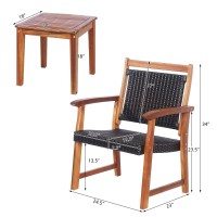 Tangkula 3-Piece Patio Acacia Wood Bistro Set, Patiojoy Outdoor Furniture Set with 2 Chairs & 1 Side Table, Weather Resistant Rattan Garden Conversation Chair Set for Pool Side, Deck, Balcony