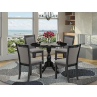 East West Furniture 5Pc Kitchen Dining Set Consists of a Dinner Table with Drop Leaves and 4 Dark Gotham Grey Linen Fabric Upho