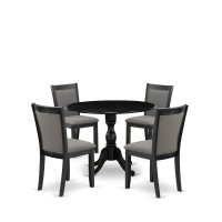 East West Furniture 5Pc Kitchen Dining Set Consists of a Dinner Table with Drop Leaves and 4 Dark Gotham Grey Linen Fabric Upho