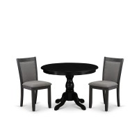 East West Furniture 3Piece Dining Table Set Contains a Dinner Table with Drop Leaves and 2 Dark Gotham Grey Linen Fabric Parson