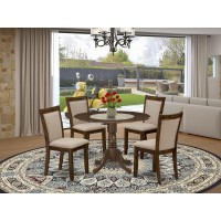 East West Furniture 5Pc Dining Room Table Set Consists of a Wood Table with Drop Leaves and 4 Light Tan Linen Fabric Kitchen Ch