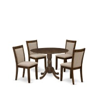 East West Furniture 5Pc Dining Room Table Set Consists of a Wood Table with Drop Leaves and 4 Light Tan Linen Fabric Kitchen Ch