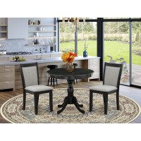 East West Furniture 3Pc Dining Room Table Set Consists of a Wood Table and 2 Shitake Linen Fabric Parson Dining Chairs Wire B