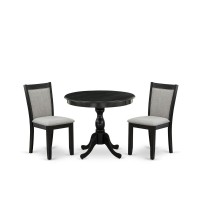 East West Furniture 3Pc Dining Room Table Set Consists of a Wood Table and 2 Shitake Linen Fabric Parson Dining Chairs Wire B