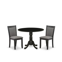 East West Furniture 3Piece Dining Set Includes a Dining Table with Drop Leaves and 2 Dark Gotham Grey Linen Fabric Dining Chair