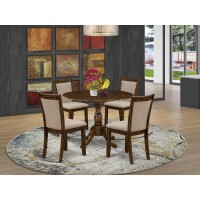 East West Furniture 5Pc Kitchen Table Set Includes a Wood Dining Table with Drop Leaves and 4 Light Tan Linen Fabric Parson Cha