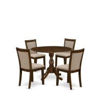 East West Furniture 5Pc Kitchen Table Set Includes a Wood Dining Table with Drop Leaves and 4 Light Tan Linen Fabric Parson Cha