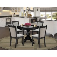 East West Furniture 5Pc Dinette Set Includes a Modern Dining Room Table and 4 Shitake Linen Fabric Parson Chairs Wire Brushed