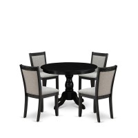 East West Furniture 5Pc Dinette Set Includes a Modern Dining Room Table and 4 Shitake Linen Fabric Parson Chairs Wire Brushed