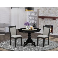 East West Furniture 3Pc Dining Table Set Contains a Dining Room Table and 2 Shitake Linen Fabric Dining Room Chairs Wire Brus