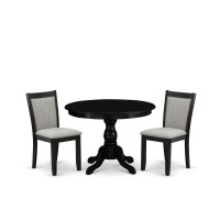 East West Furniture 3Pc Dining Table Set Contains a Dining Room Table and 2 Shitake Linen Fabric Dining Room Chairs Wire Brus