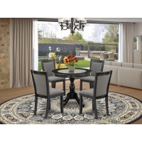 East West Furniture 5Piece Dining Room Table Set Contains a Modern Dining Room Table and 4 Baby Blue Linen Fabric Dining Chairs