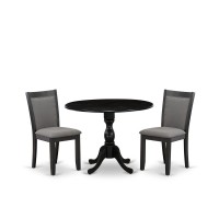 East West Furniture 3Pc Dinette Set Includes a Wood Dining Table with Drop Leaves and 2 Dark Gotham Grey Linen Fabric Kitchen C