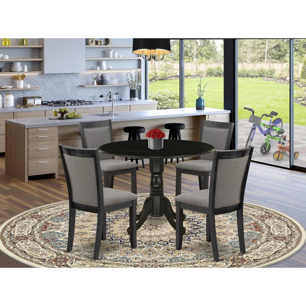 East West Furniture 5Piece Modern Dining Table Set Consists of a Dining Table with Drop Leaves and 4 Dark Gotham Grey Linen Fab