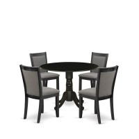 East West Furniture 5Piece Modern Dining Table Set Consists of a Dining Table with Drop Leaves and 4 Dark Gotham Grey Linen Fab