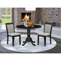 East West Furniture 3Pc Modern Dining Table Set Consists of a Dining Room Table with Drop Leaves and 2 Shitake Linen Fabric Din