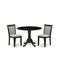 East West Furniture 3Pc Modern Dining Table Set Consists of a Dining Room Table with Drop Leaves and 2 Shitake Linen Fabric Din