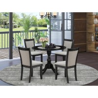 East West Furniture 5Piece Modern Dining Set Consists of a Pedestal Table with Drop Leaves and 4 Shitake Linen Fabric Kitchen C