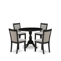 East West Furniture 5Piece Modern Dining Set Consists of a Pedestal Table with Drop Leaves and 4 Shitake Linen Fabric Kitchen C