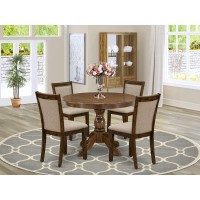 HBMZ5AWN04 5Piece Dining Table Set Contains a Dining Table and 4 Light Tan Padded Chairs Sand Blasting Antique Walnut Finis