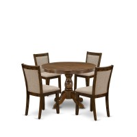 HBMZ5AWN04 5Piece Dining Table Set Contains a Dining Table and 4 Light Tan Padded Chairs Sand Blasting Antique Walnut Finis