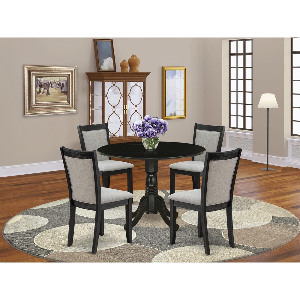 East West Furniture 5Pc Dinette Set Contains a Pedestal Table with Drop Leaves and 4 Shitake Linen Fabric Parson Dining Chairs