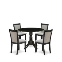 East West Furniture 5Pc Dinette Set Contains a Pedestal Table with Drop Leaves and 4 Shitake Linen Fabric Parson Dining Chairs