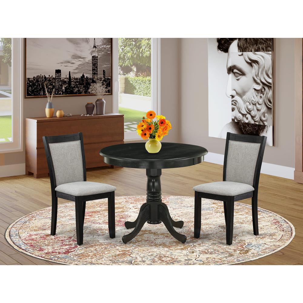 East West Furniture 3Pc Dining Room Table Set Contains a Wooden Dining Table and 2 Shitake Linen Fabric Modern Dining Room Chai