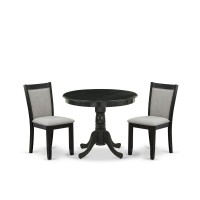 East West Furniture 3Pc Dining Room Table Set Contains a Wooden Dining Table and 2 Shitake Linen Fabric Modern Dining Room Chai